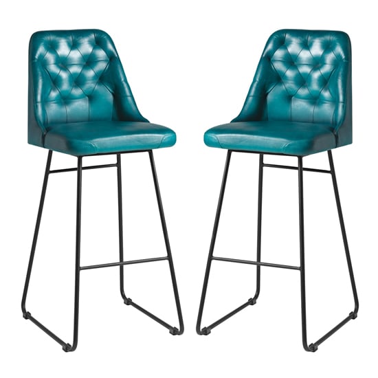 Hayton Vintage Blue Genuine Leather Bar Stools In Pair Furniture In