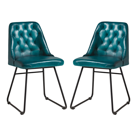 Read more about Hayton vintage blue genuine leather dining chairs in pair