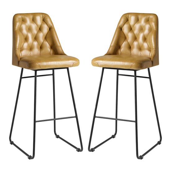 Hayton Vintage Gold Genuine Leather Bar Stools In Pair