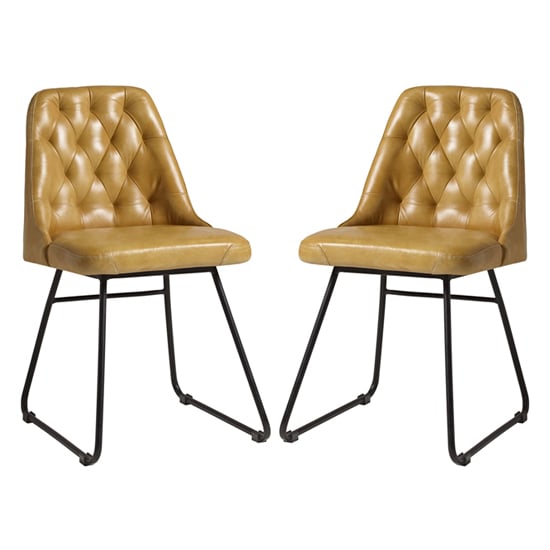 Read more about Hayton vintage gold genuine leather dining chairs in pair