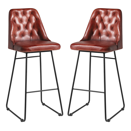 Product photograph of Hayton Vintage Red Genuine Leather Bar Stools In Pair from Furniture in Fashion