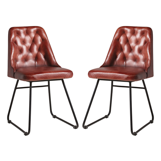 Read more about Hayton vintage red genuine leather dining chairs in pair