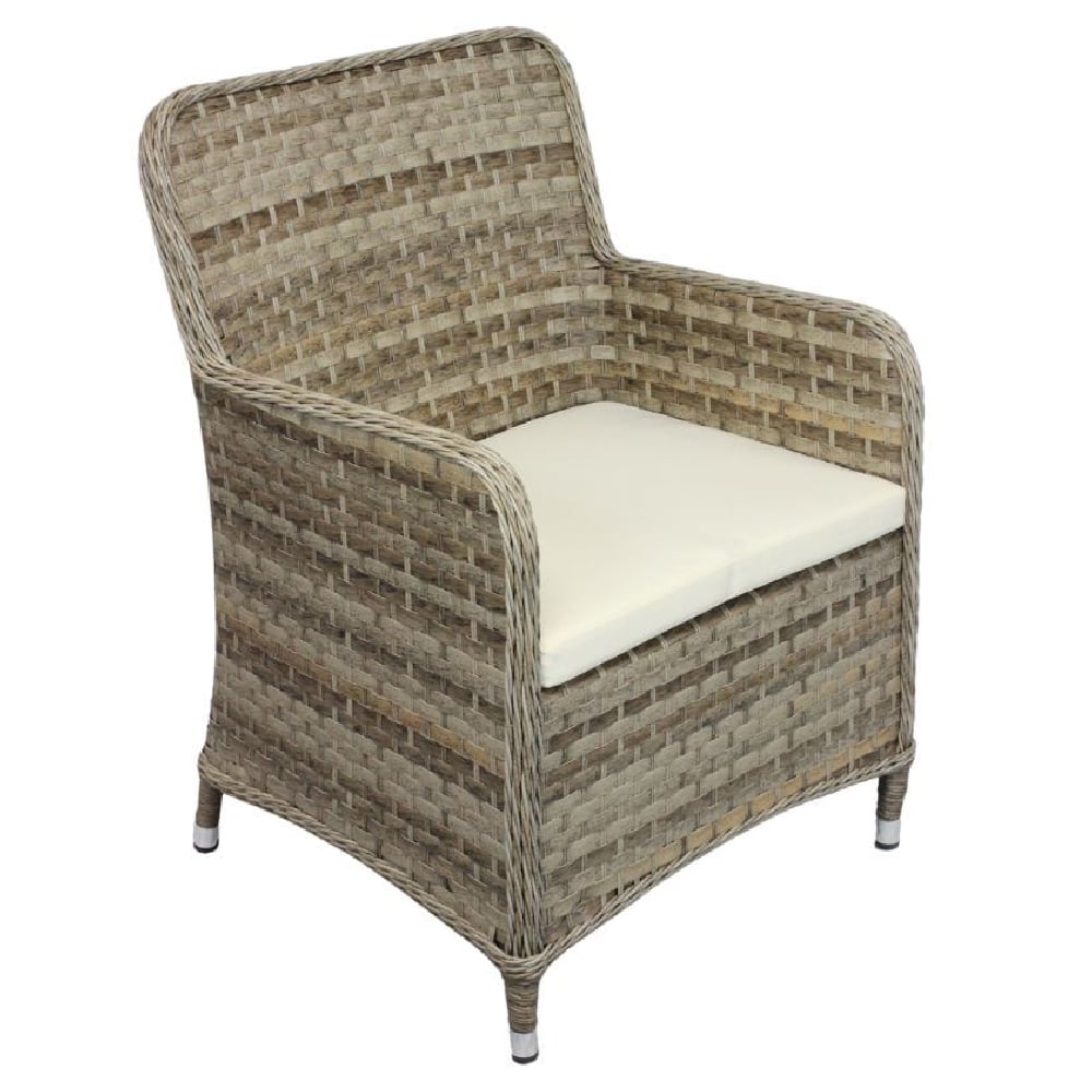 Product photograph of Hayward Rattan Arm Chair With Cream Cushion In Brown Weave from Furniture in Fashion