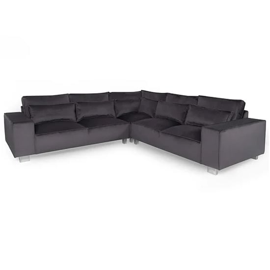 Photo of Hazel fabric corner sofa with chrome metal legs in steel