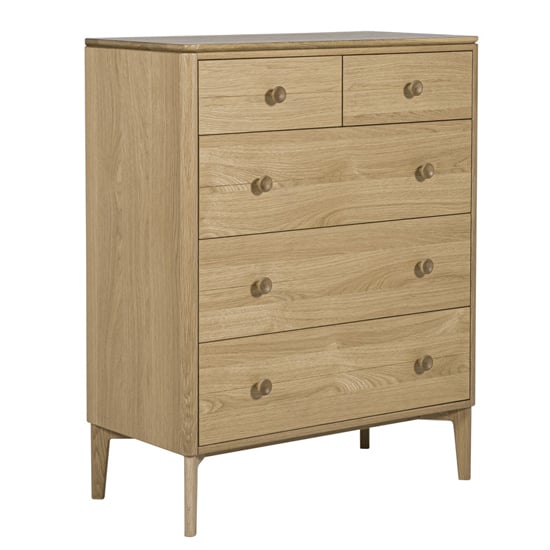 Hazel Wooden Chest 5 Drawers Medium In Oak Natural