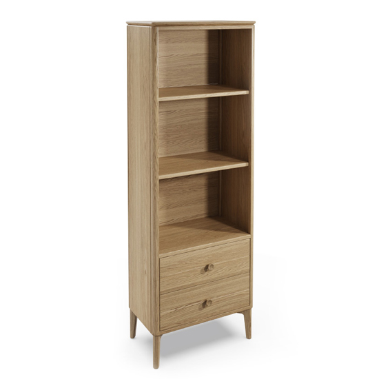 Product photograph of Hazel Wooden Open Shelving Unit With 2 Drawers In Oak Natural from Furniture in Fashion