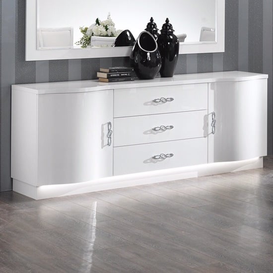 Hazel Sideboard In White High Gloss With Flat Base And LED