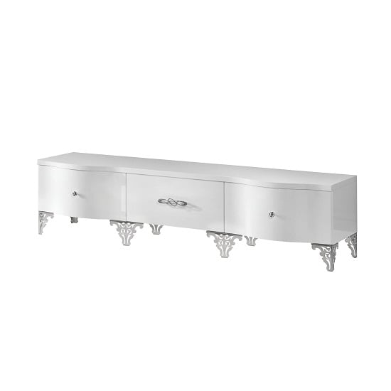 Hazel TV Stand In White High Gloss With Chrome Legs ...