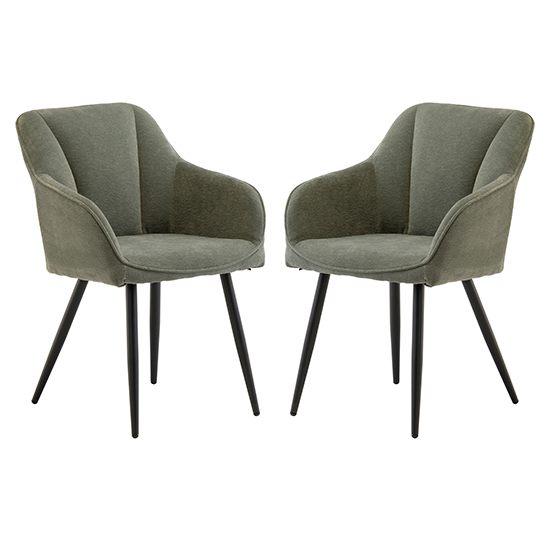 Read more about Hazen mint green fabric dining chairs with black legs in pair