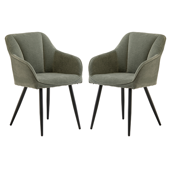 Hazen Mint Green Fabric Dining Chairs With Black Legs In Pair