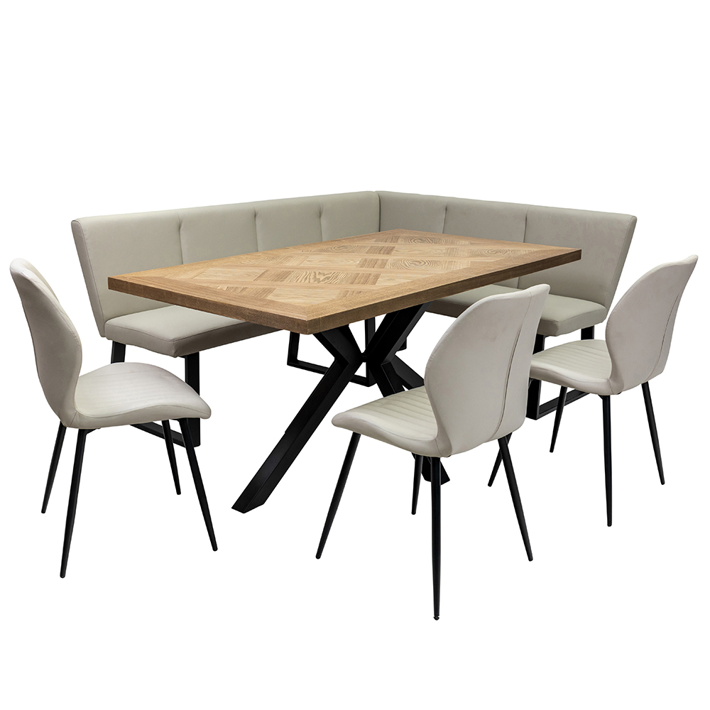 Hazen Oak Veneer Dining Table with 3 Sirel Stone Chairs and Wesin Bench