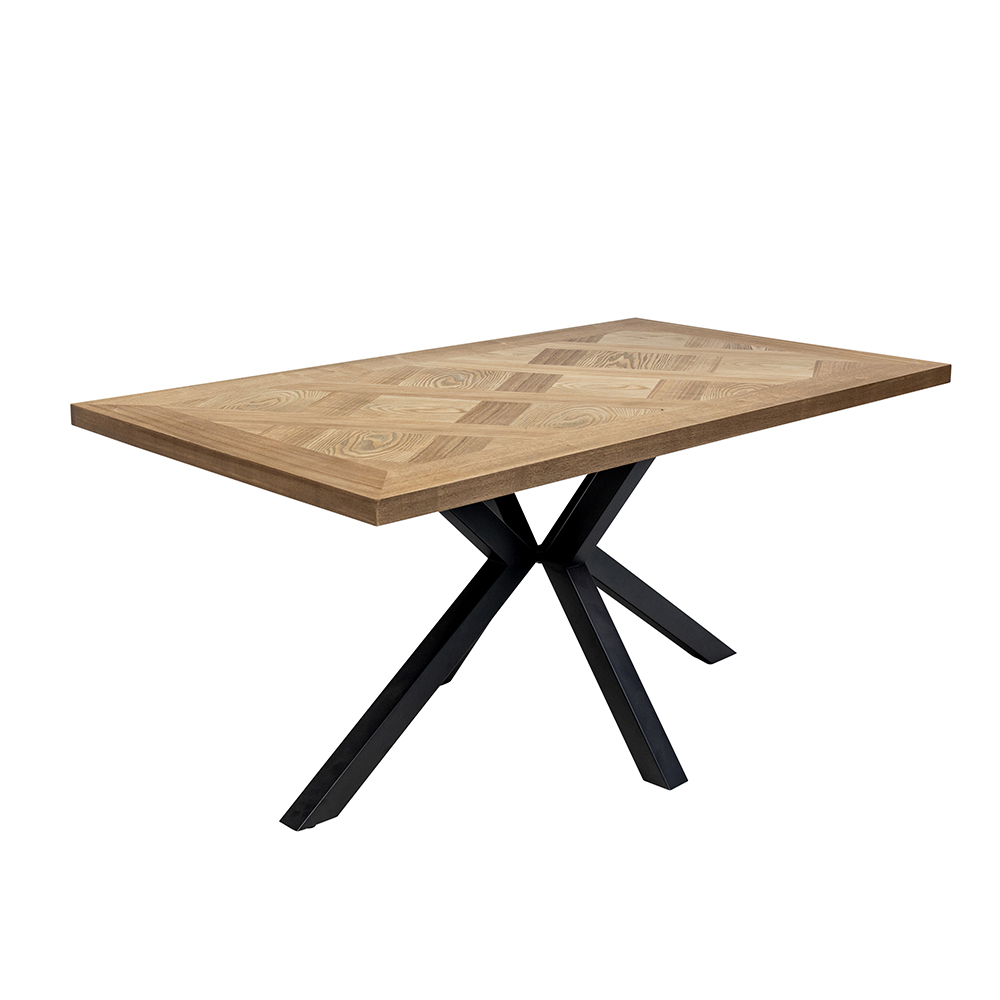 Hazen Oak Veneer Dining Table with Black X-Shaped Legs