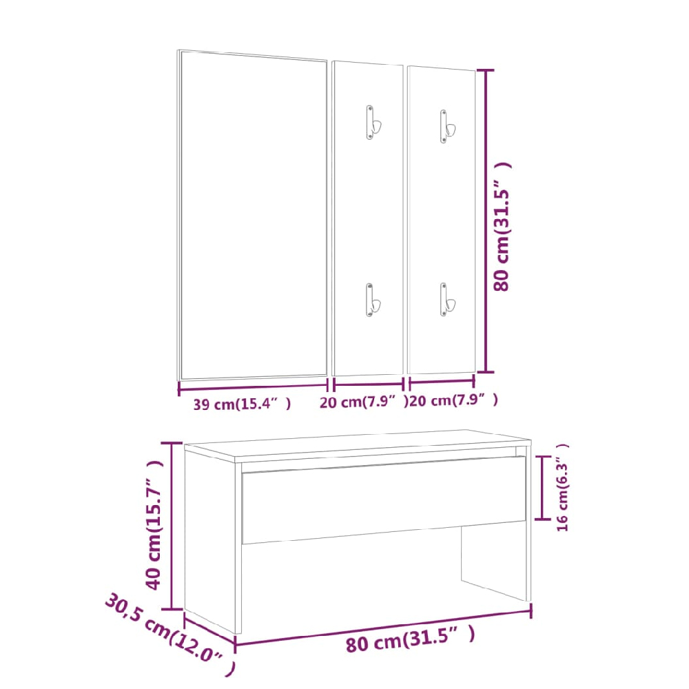 Hazen Wooden 4 Piece Hallway Furniture Set In Black