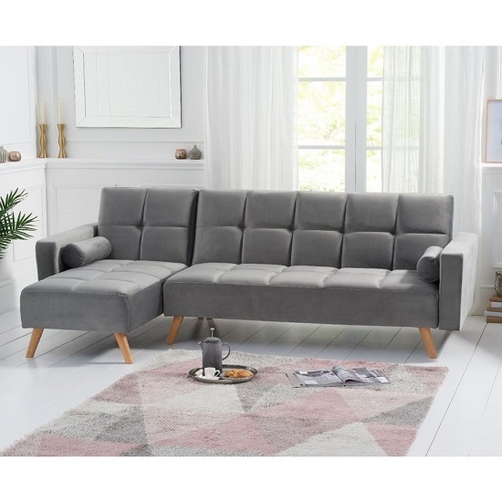 Headon Velvet Left Hand Facing Chaise Sofa Bed In Grey FiF
