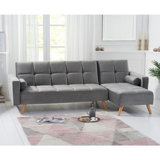 Haddon Velvet Right Hand Facing Chaise Sofa Bed In Grey_2