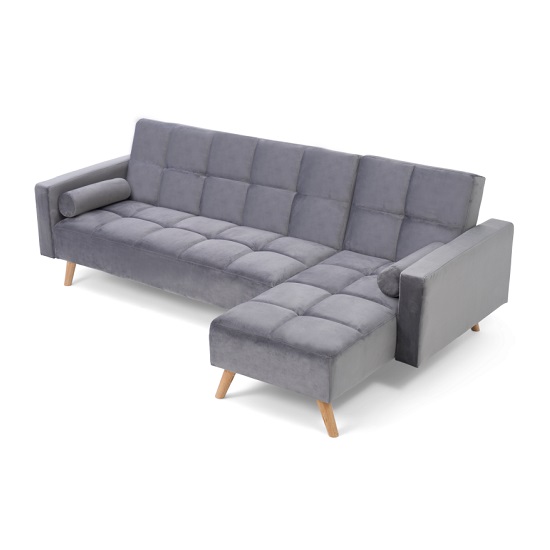 Haddon Velvet Right Hand Facing Chaise Sofa Bed In Grey_3