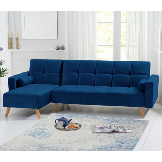Haddon Velvet Left Hand Facing Chaise Sofa Bed In Blue_2