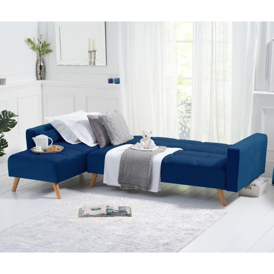 Haddon Velvet Left Hand Facing Chaise Sofa Bed In Blue_3