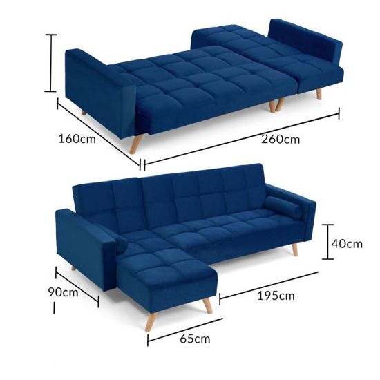 Headon Velvet Left Hand Facing Chaise Sofa Bed In Blue FiF