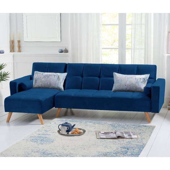 Haddon Velvet Left Hand Facing Chaise Sofa Bed In Blue