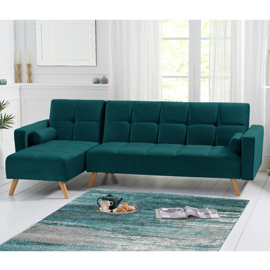 Haddon Velvet Left Hand Facing Chaise Sofa Bed In Green_2