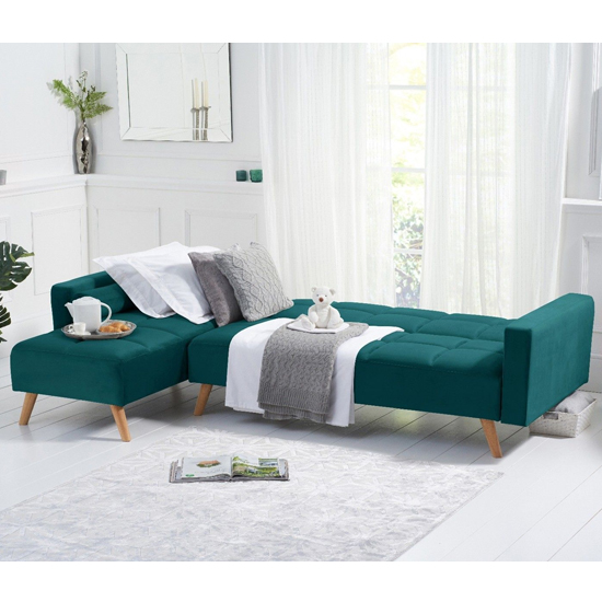 Haddon Velvet Left Hand Facing Chaise Sofa Bed In Green_3
