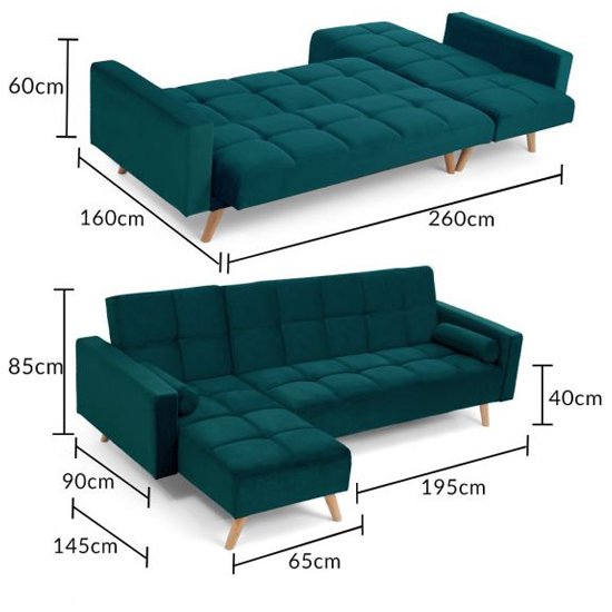 Haddon Velvet Left Hand Facing Chaise Sofa Bed In Green_7