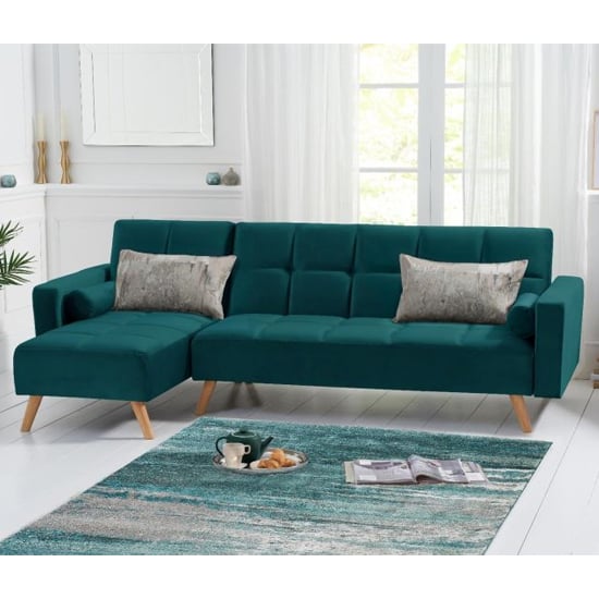 Haddon Velvet Left Hand Facing Chaise Sofa Bed In Green