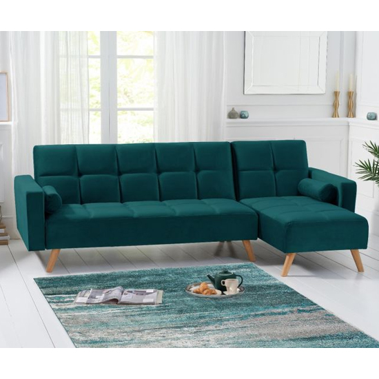 Haddon Velvet Right Hand Facing Chaise Sofa Bed In Green_2