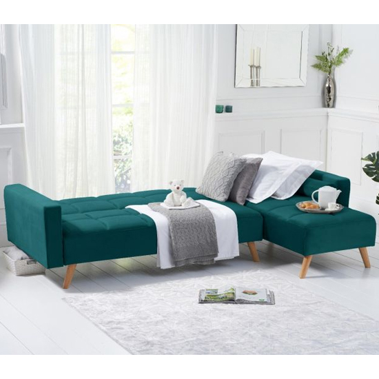 Headon Velvet Right Hand Facing Chaise Sofa Bed In Green FiF