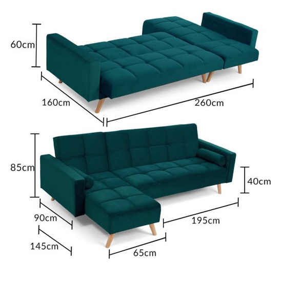 Haddon Velvet Right Hand Facing Chaise Sofa Bed In Green_7