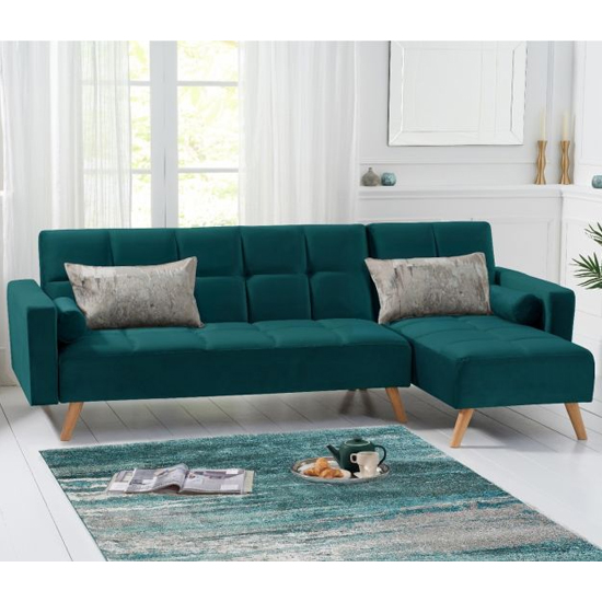 Haddon Velvet Right Hand Facing Chaise Sofa Bed In Green_1