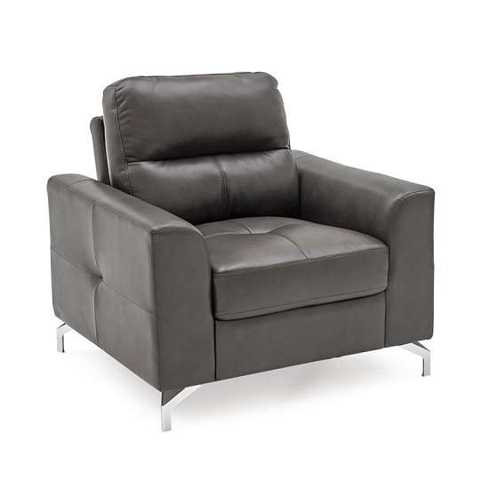 Healy Sofa Chair In Grey Faux Leather With Chrome Legs FiF