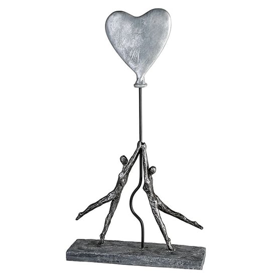 Heart Balloon Poly Sculpture In Antique Anthracite And Silver