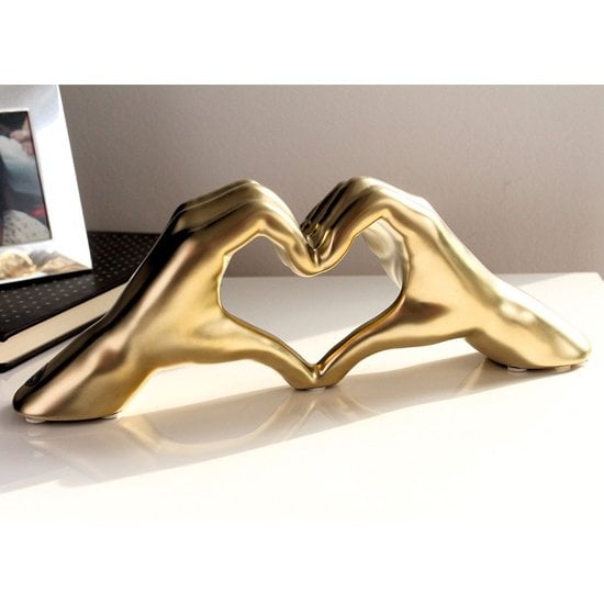 Heart Ceramic Hand Sculpture In Gold