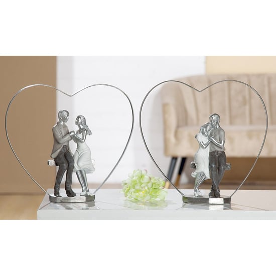 Heart Frame Poly Set Of 2 Design Sculpture In Antique Silver