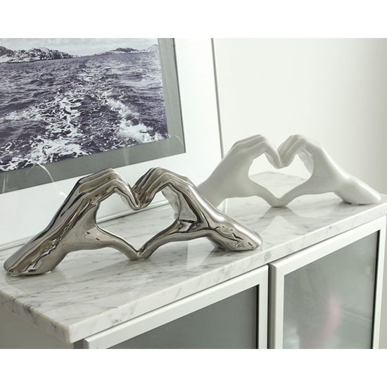 Heart Ceramic Set Of 2 Hand Sculpture In Silver And White_1