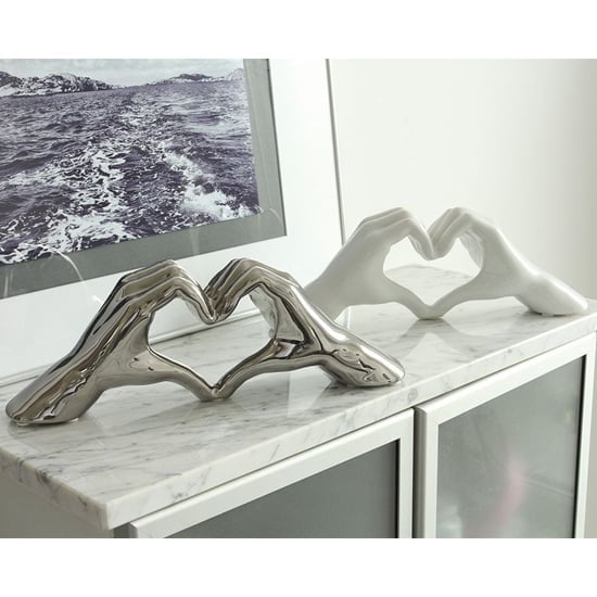 Product photograph of Heart Ceramic Set Of 2 Hand Sculpture In Silver And White from Furniture in Fashion