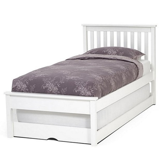 Product photograph of Heather Hevea Wooden Single Bed And Guest Bed In Opal White from Furniture in Fashion
