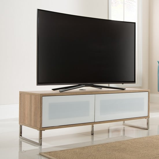 Photo of Heather tv stand in light oak with flip down door