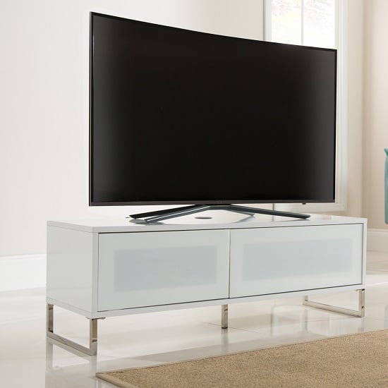 Read more about Heather tv stand in white gloss with flip down door