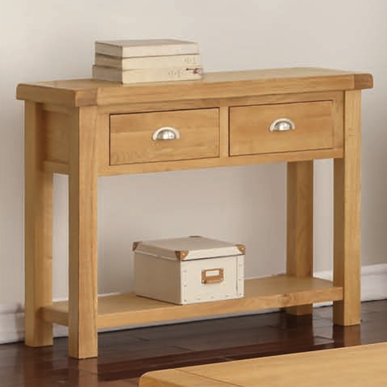 Heaton Large Side Table In Rustic Light Oak With 2 Drawers Furniture