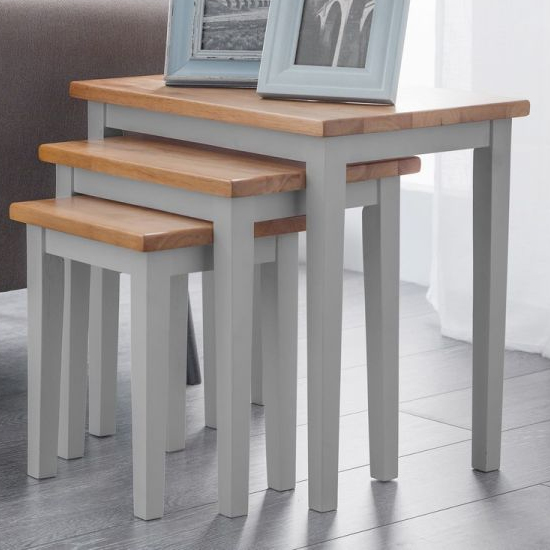 Product photograph of Cadee Wooden Set Of 3 Nest Of Tables In Grey And Oak from Furniture in Fashion