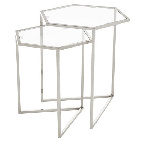 Read more about Heber hexagonal glass nest of 2 tables with silver steel frame