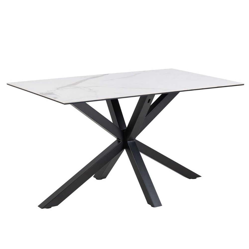 Hebron Ceramic Dining Table With 4 Downey Beige Chairs In White