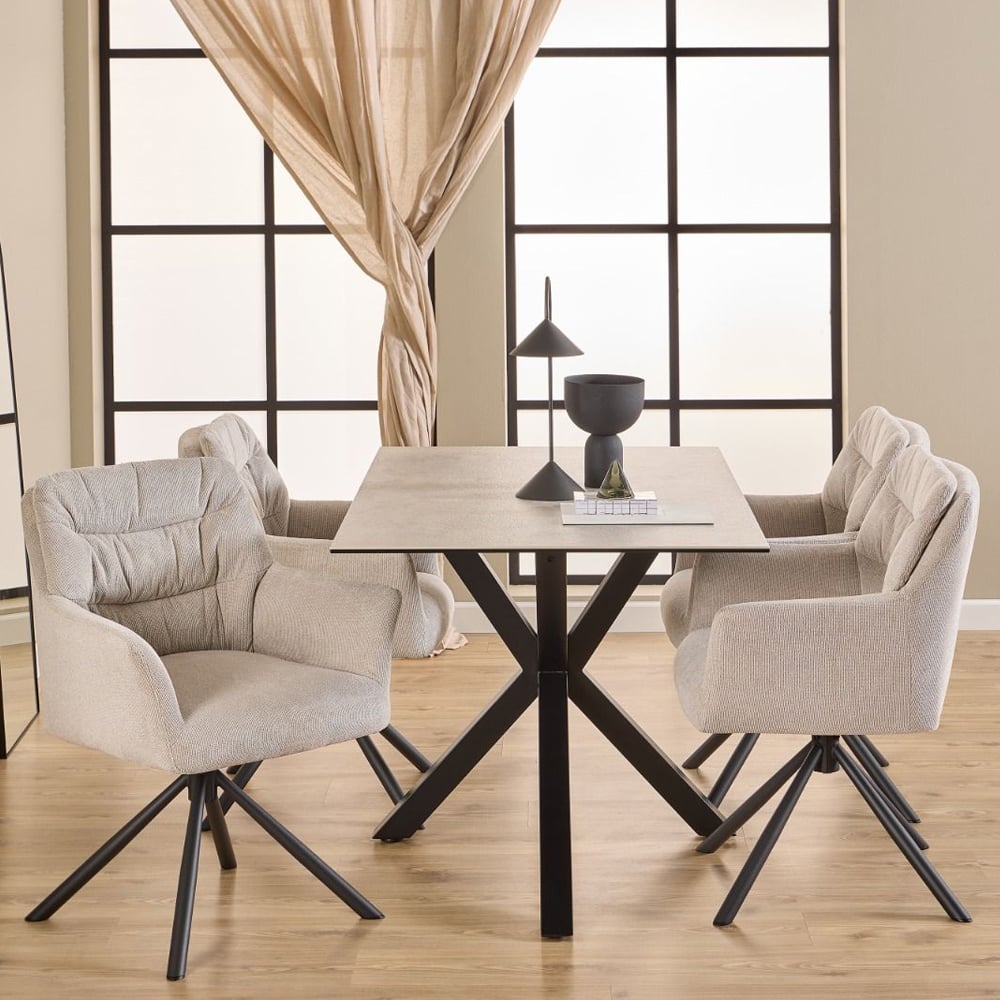 Hebron Ceramic Dining Table With 4 Downey Beige Chairs In White