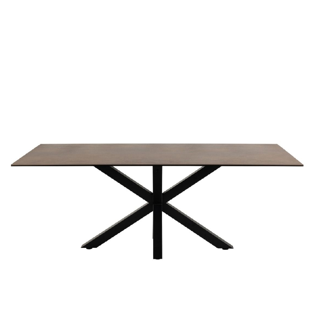 Hebron Ceramic Dining Table With Metal Base In Rusty Brown