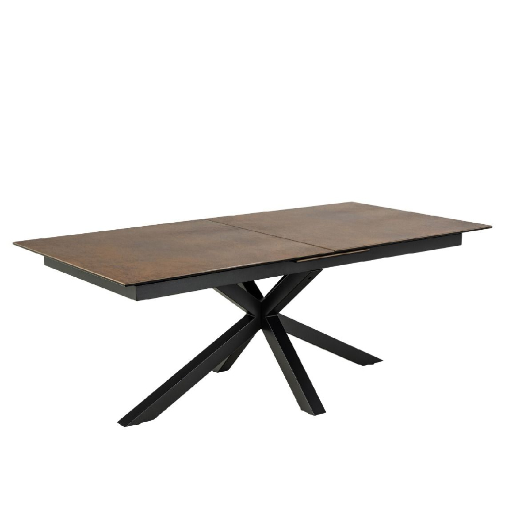 Hebron Ceramic Large Extending Dining Table In Rusty Brown