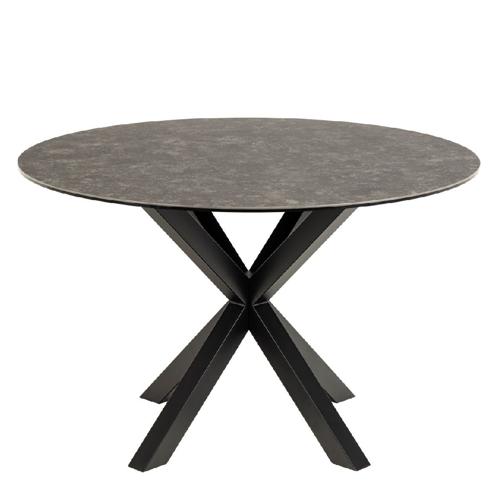 Hebron Ceramic Round Dining Table With Metal Base In Black