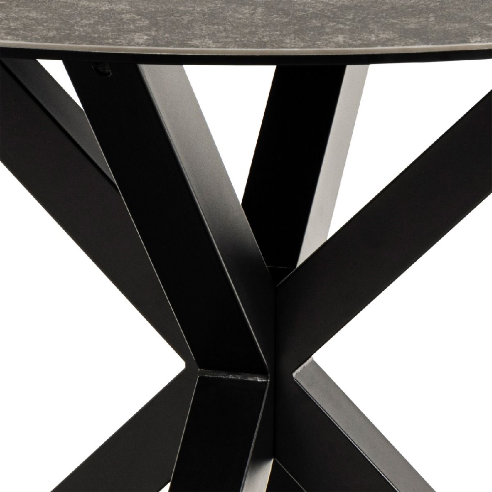 Hebron Ceramic Round Dining Table With Metal Base In Black